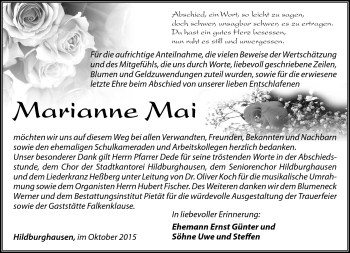 Traueranzeige von Marianne Mai von Südthüringer Presse