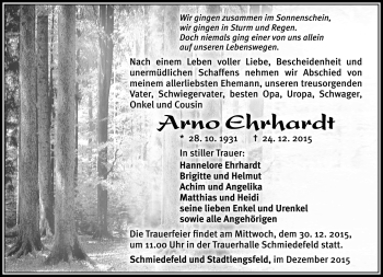 Traueranzeige von Arno Ehrhardt von Südthüringer Presse