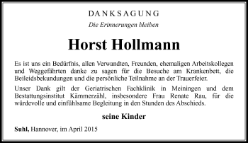 Traueranzeige von Horst Hollmann von Südthüringer Presse