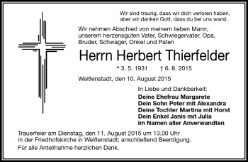 Traueranzeige von Herbert Thierfelder von Frankenpost
