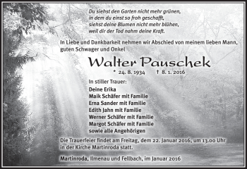 Traueranzeige von Walter Pauschek von Südthüringer Presse