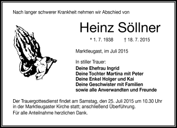 Traueranzeige von Heinz Söllner von Frankenpost