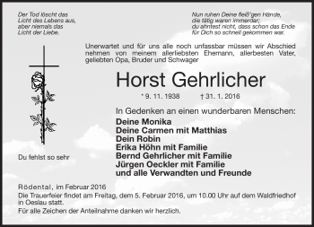 Traueranzeige von Horst Gehrlicher von Neue Presse Coburg