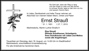 Traueranzeige von Ernst Strauß von Frankenpost