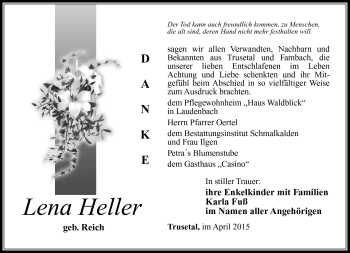 Traueranzeige von Lena Heller von Südthüringer Presse