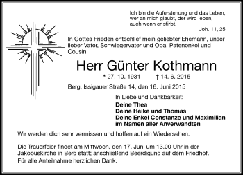 Traueranzeige von Günter Kothmann von Frankenpost