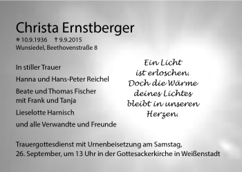 Traueranzeige von Christa Ernstberger von Frankenpost
