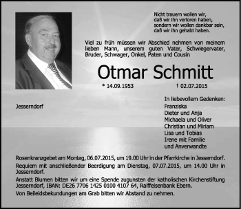 Traueranzeige von Otmar Schmitt von Neue Presse Coburg