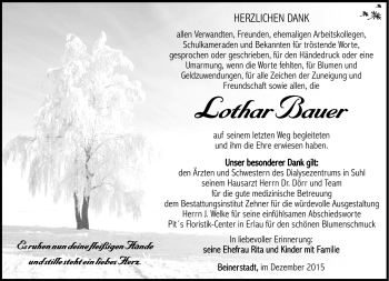 Traueranzeige von Lothar Bauer von Südthüringer Presse