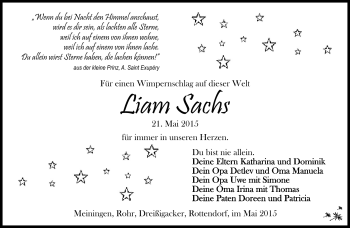 Traueranzeige von Liam Sachs von Südthüringer Presse