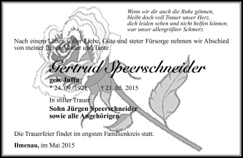 Traueranzeige von Gertrud Speerschneider von Südthüringer Presse