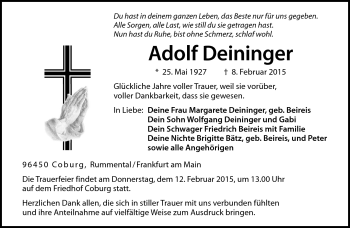 Traueranzeige von Adolf Deininger von Neue Presse Coburg