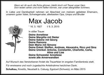 Traueranzeige von Max Jacob von Südthüringer Presse
