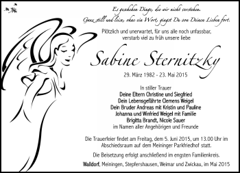 Traueranzeige von Sabine Sternitzky von Südthüringer Presse