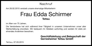 Traueranzeige von Edda Schirmer von Neue Presse Coburg