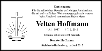 Traueranzeige von Velten Hoffmann von Südthüringer Presse