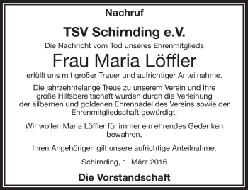 Traueranzeige von Maria Löffler von Frankenpost