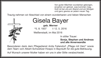 Traueranzeige von Gisela Bayer von Frankenpost