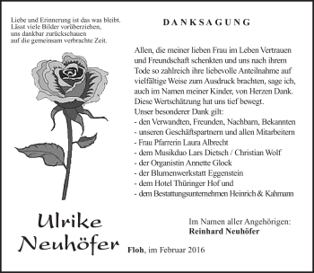 Traueranzeige von Ulrike Neuhöfer von Südthüringer Presse
