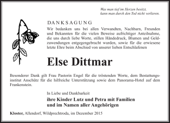 Traueranzeige von Else Dittmar von Südthüringer Presse