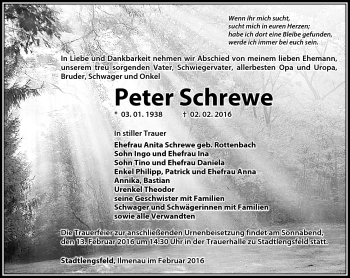 Traueranzeige von Peter Schrewe von Südthüringer Presse