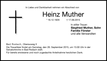 Traueranzeige von Heinz Muther von Neue Presse Coburg