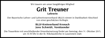 Traueranzeige von Grit Treuner von Neue Presse Coburg