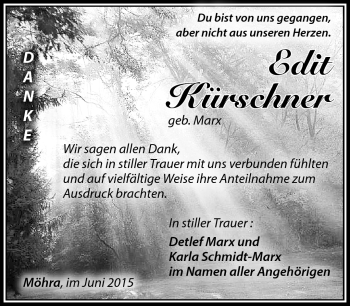 Traueranzeige von Edit Kürschner von Südthüringer Presse