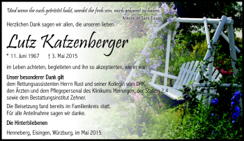 Traueranzeige von Lutz Katzenberger von Südthüringer Presse