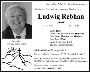 Traueranzeige von Ludwig Rebhan von Neue Presse Coburg