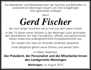 Traueranzeige von Gerd Fischer von Südthüringer Presse