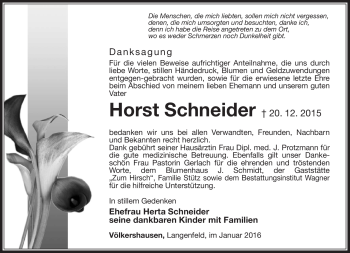 Traueranzeige von Horst Schneider von Südthüringer Presse
