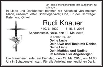 Traueranzeige von Rudi Knauer von Frankenpost