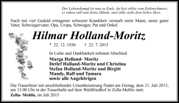 Traueranzeige von Hilmar Holland-Moritz von Südthüringer Presse
