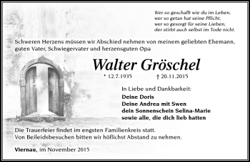 Traueranzeige von Walter Gröschel von Südthüringer Presse