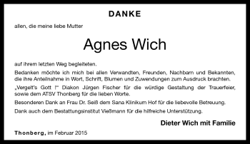 Traueranzeige von Agnes Wick von Neue Presse Coburg