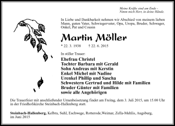 Traueranzeige von Martin Möller von Südthüringer Presse