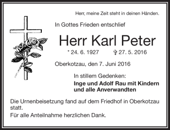Traueranzeige von Karl Peter von Frankenpost