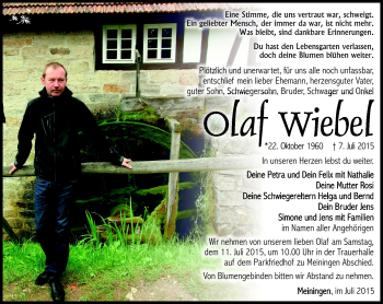 Traueranzeige von Olaf Wiebel von Südthüringer Presse