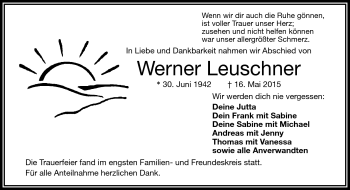 Traueranzeige von Werner Leuschner von Frankenpost