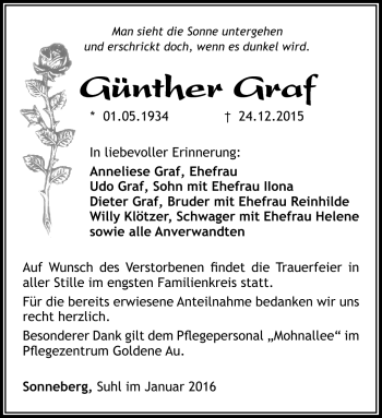 Traueranzeige von Günther Graf von Südthüringer Presse
