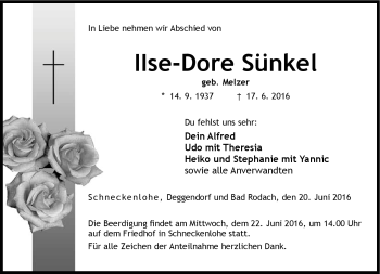 Traueranzeige von Ilse-Dore Sünkel von Neue Presse Coburg