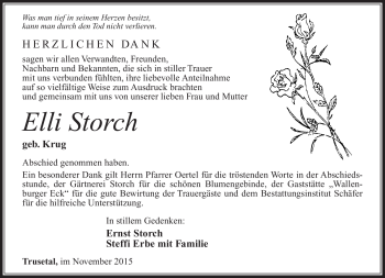 Traueranzeige von Elli Storch von Südthüringer Presse