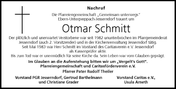 Traueranzeige von Otmar Schmitt von Neue Presse Coburg