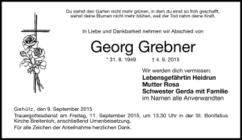 Traueranzeige von Georg Grebner von Neue Presse Coburg