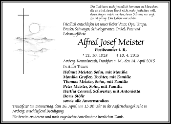 Traueranzeige von Alfred Josef Meister von Frankenpost