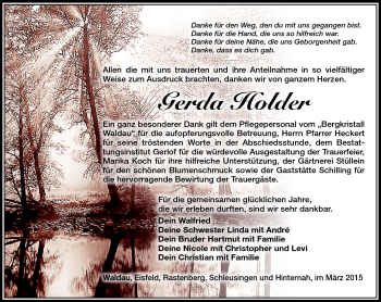 Traueranzeige von Gerda Holder von Südthüringer Presse