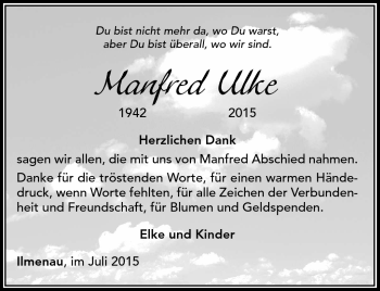 Traueranzeige von Manfred Ulke von Südthüringer Presse