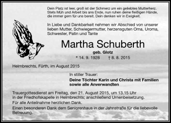Traueranzeige von Martha Schuberth von Frankenpost