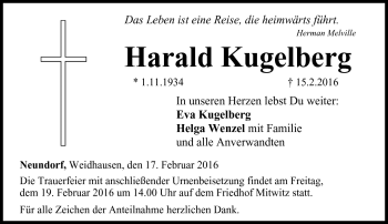 Traueranzeige von Harald Kugelberg von Neue Presse Coburg